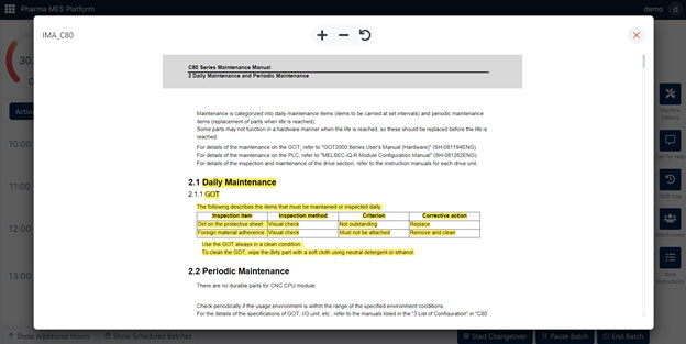 Fast & accurate document retrieval example - Pharma MES by Vivachem.