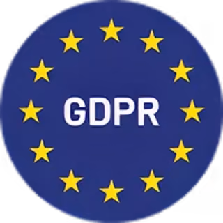Blue circle with yellow stars around the letters GDPR at the center.