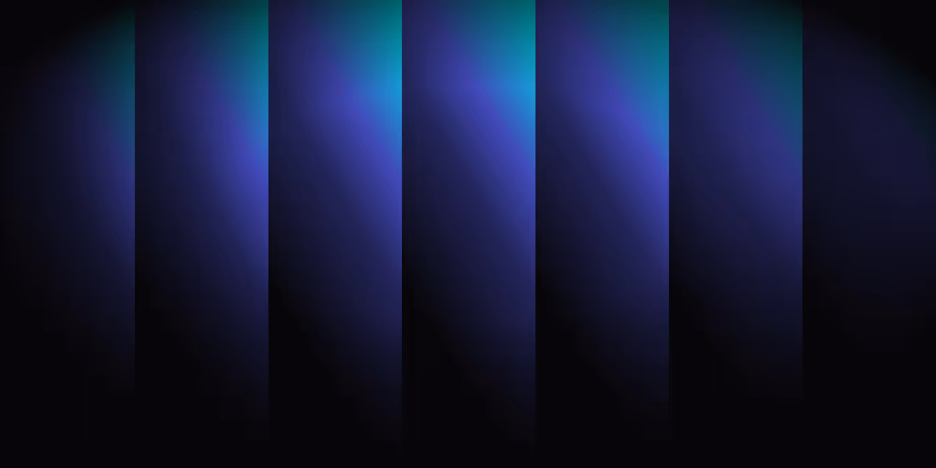 Vertical blue and green gradient light beams on a dark background.