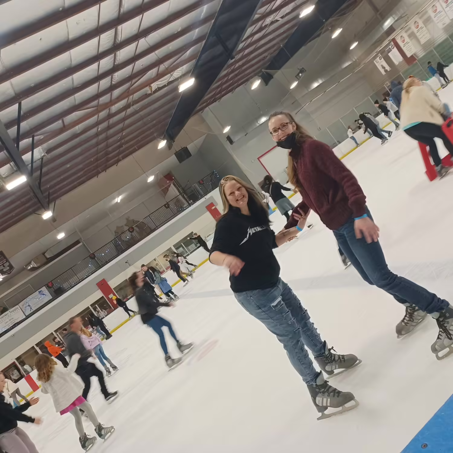 Community members ice skating together