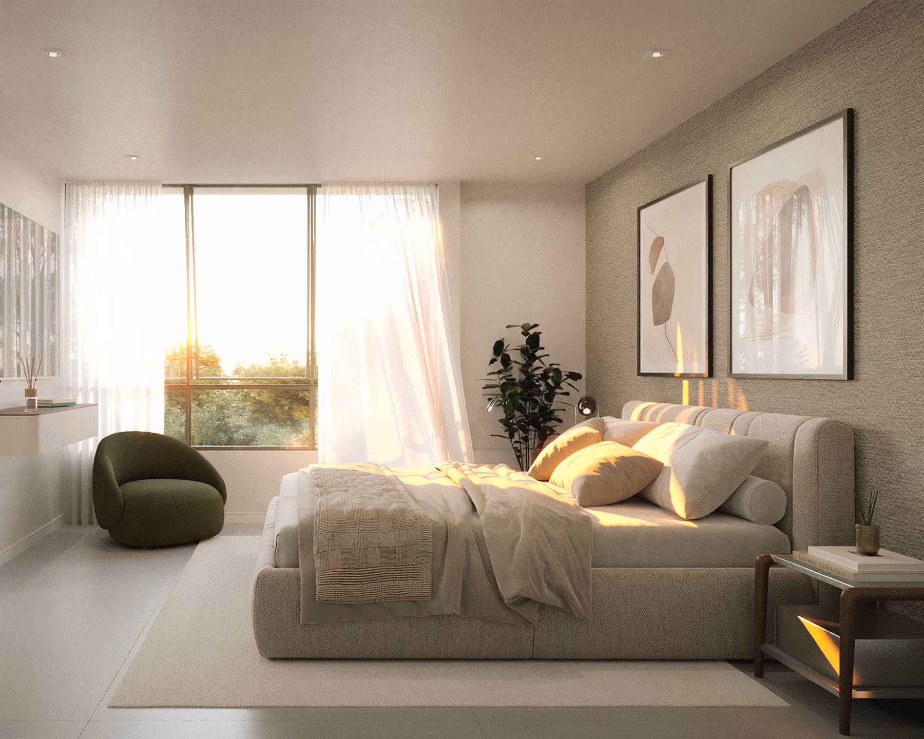 Render de dormitorio de Casa Serena