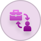 Briefcase and person with exchange arrows icon