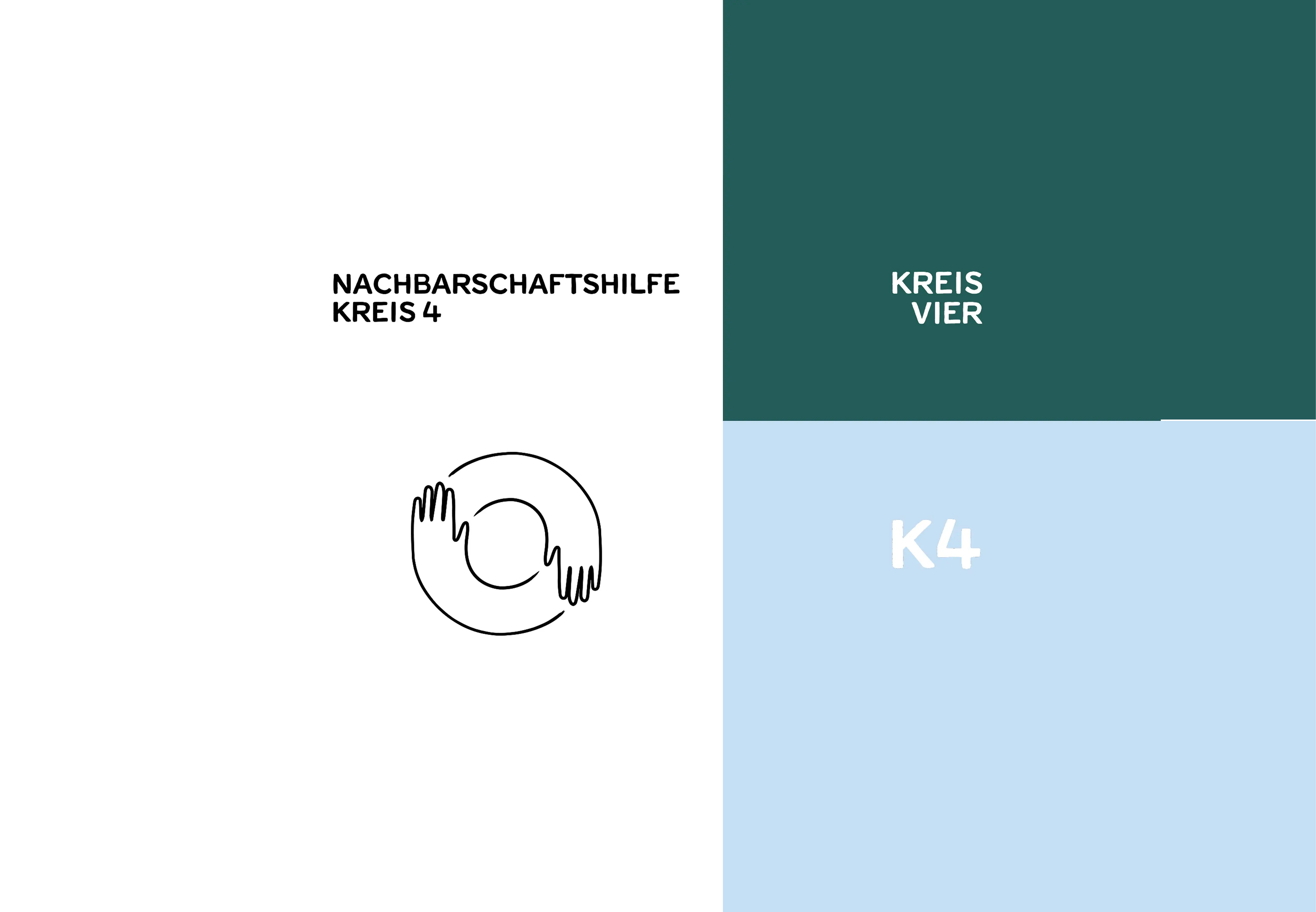 Logo Nachbarschaftshilfe Kreis 4 mit zwei Händen, die einen Kreis bilden, daneben die Farbvarianten