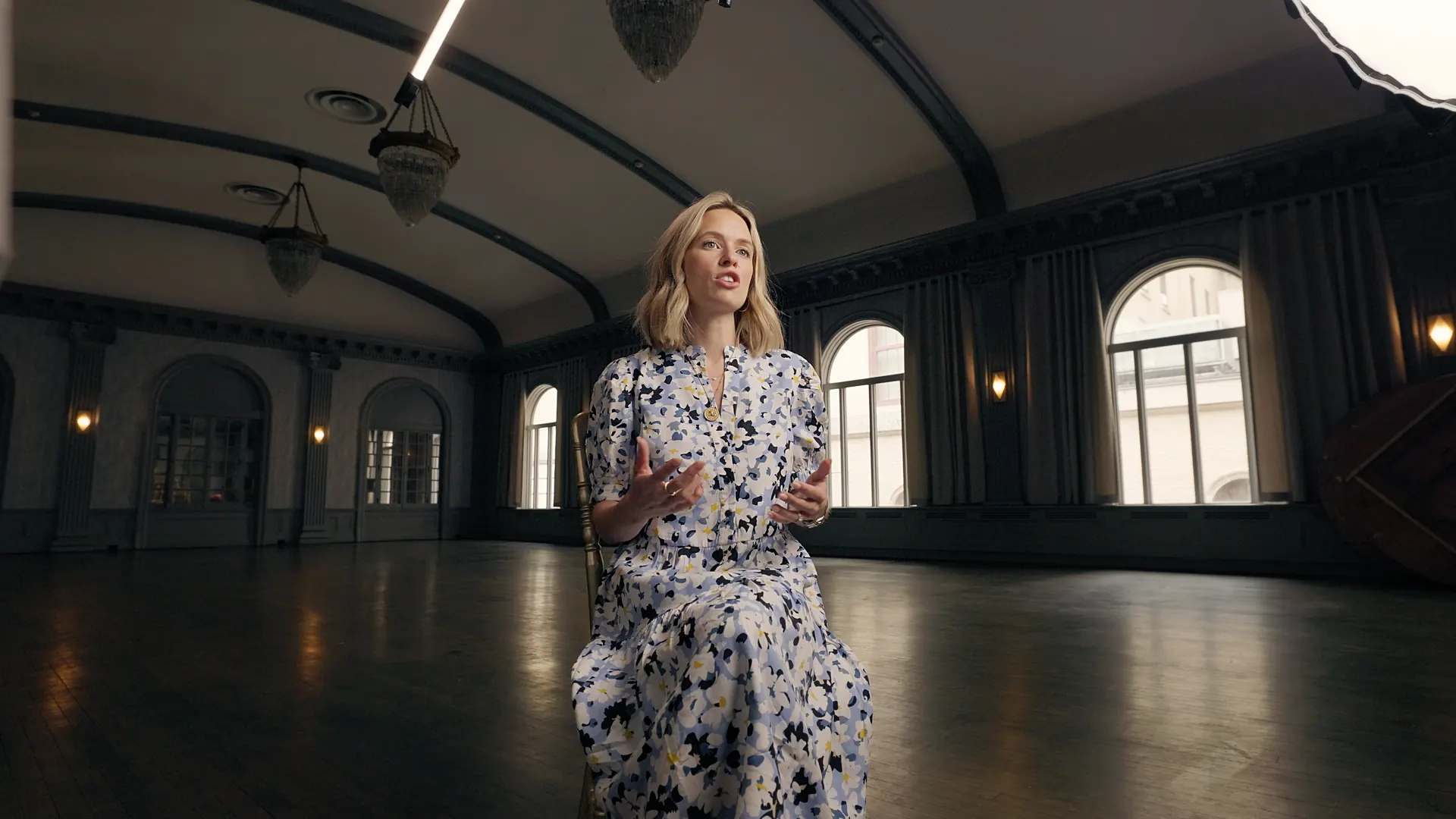 Sarah Swan seated in the Howe & Rusling interview location