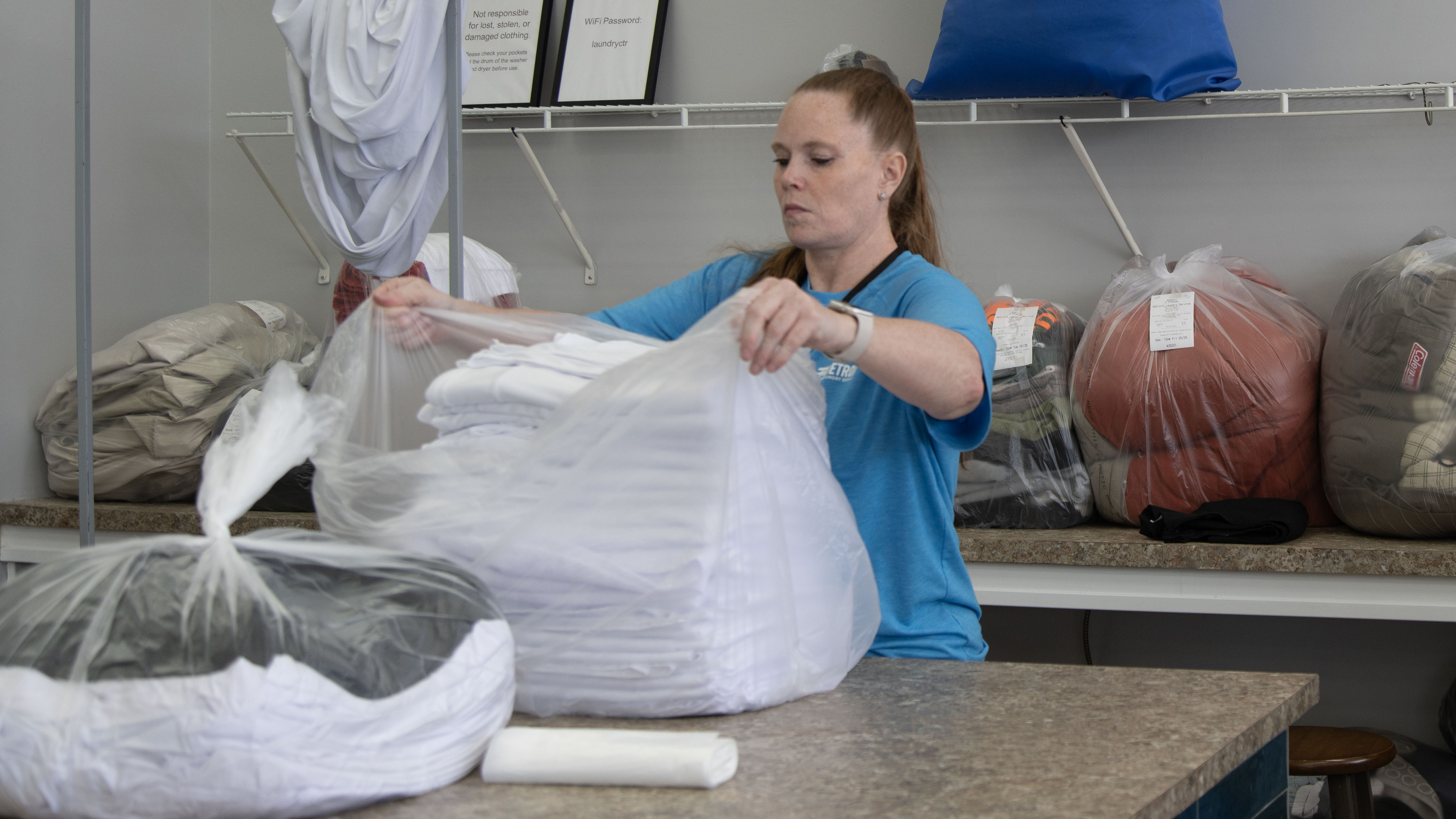Bagging a completed wash and fold order