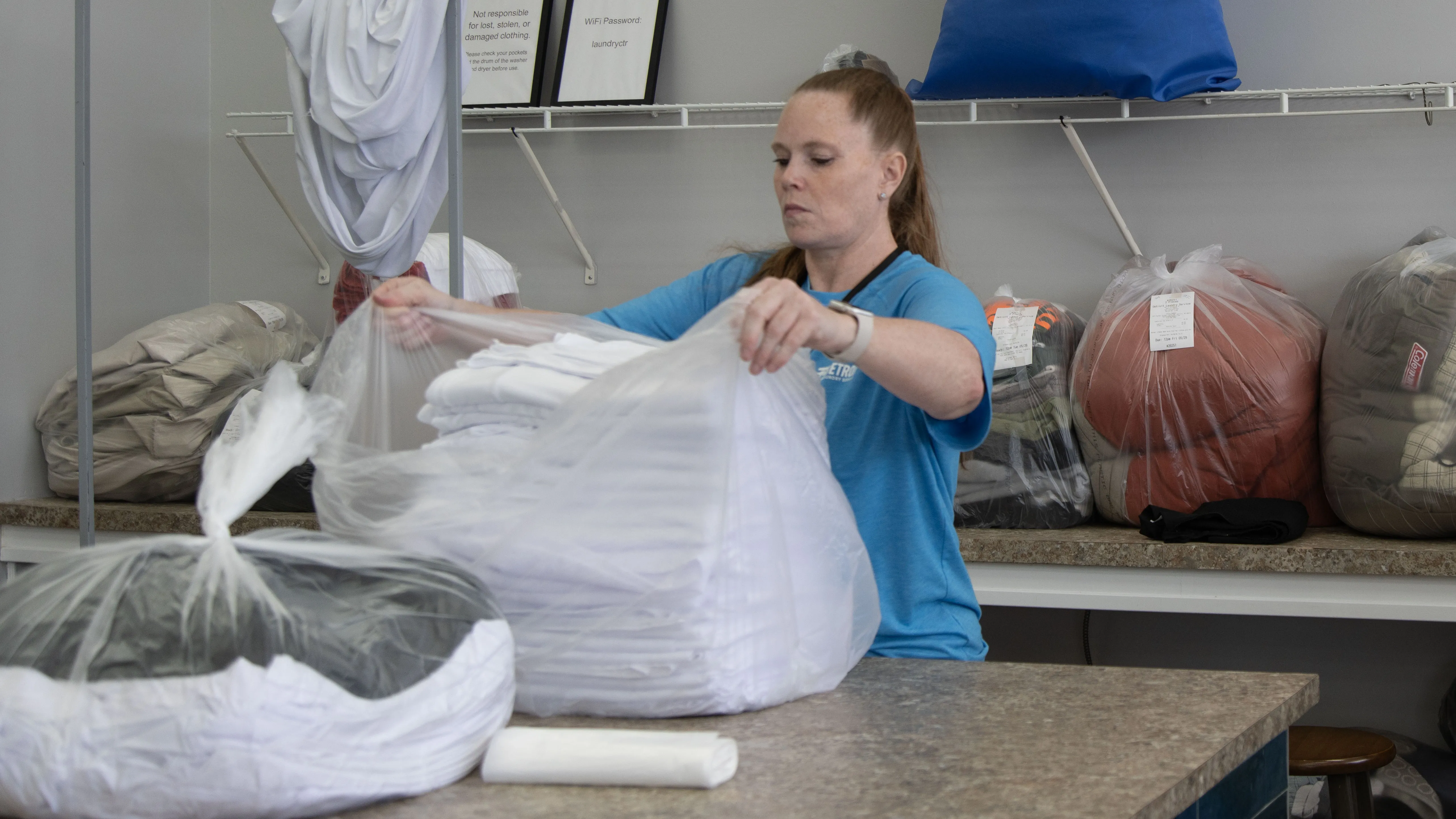 Bagging a completed wash and fold order