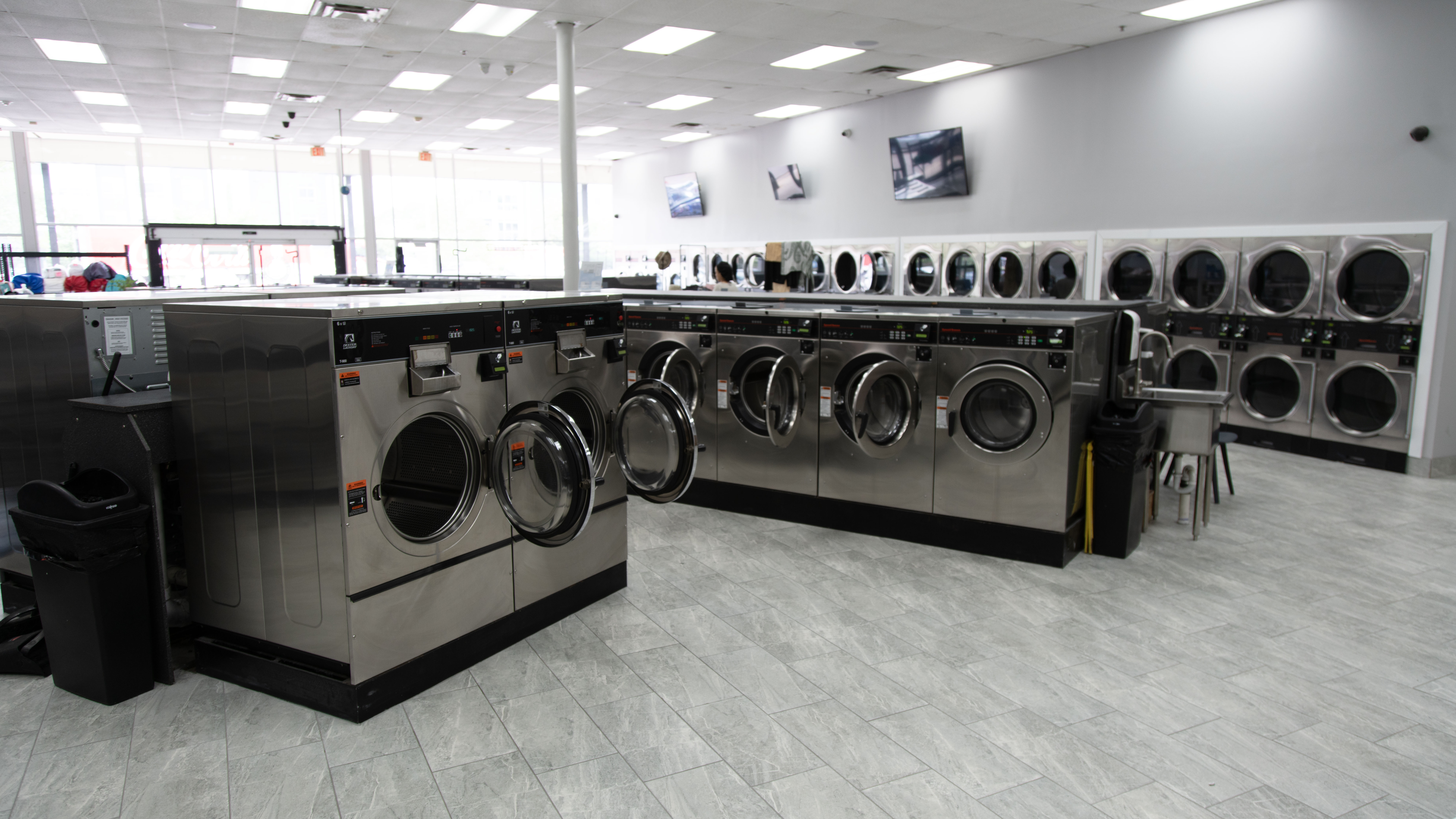 Commercial laundry machines at Lafayette Laundromat in Detroit