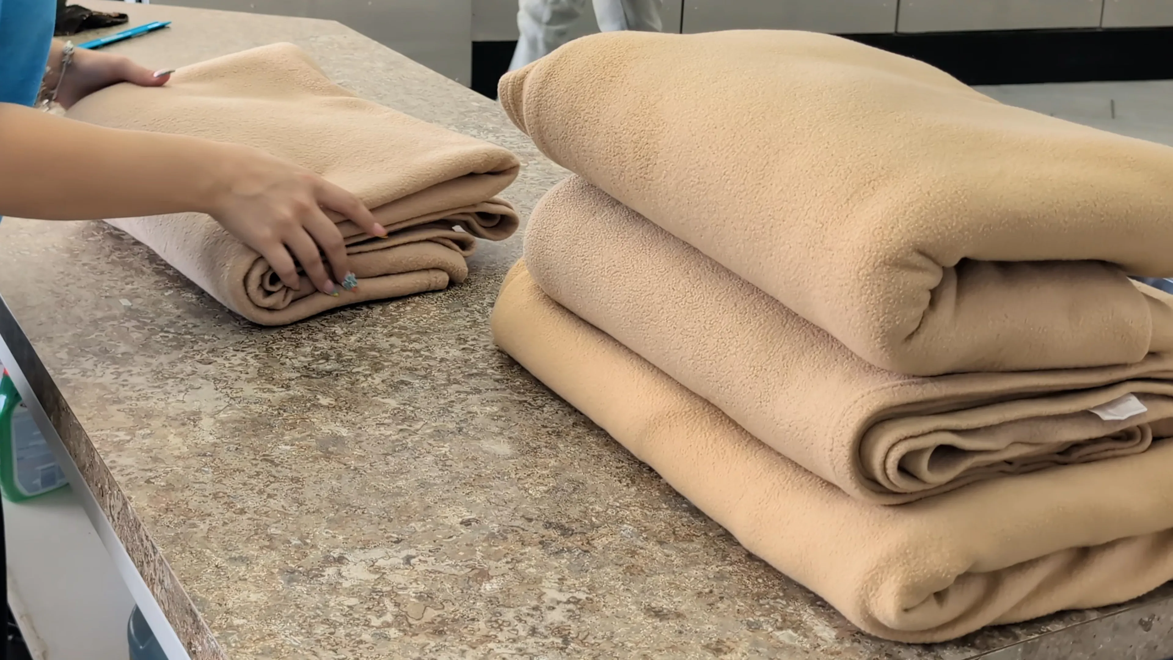 Neatly folded towels ready for pickup