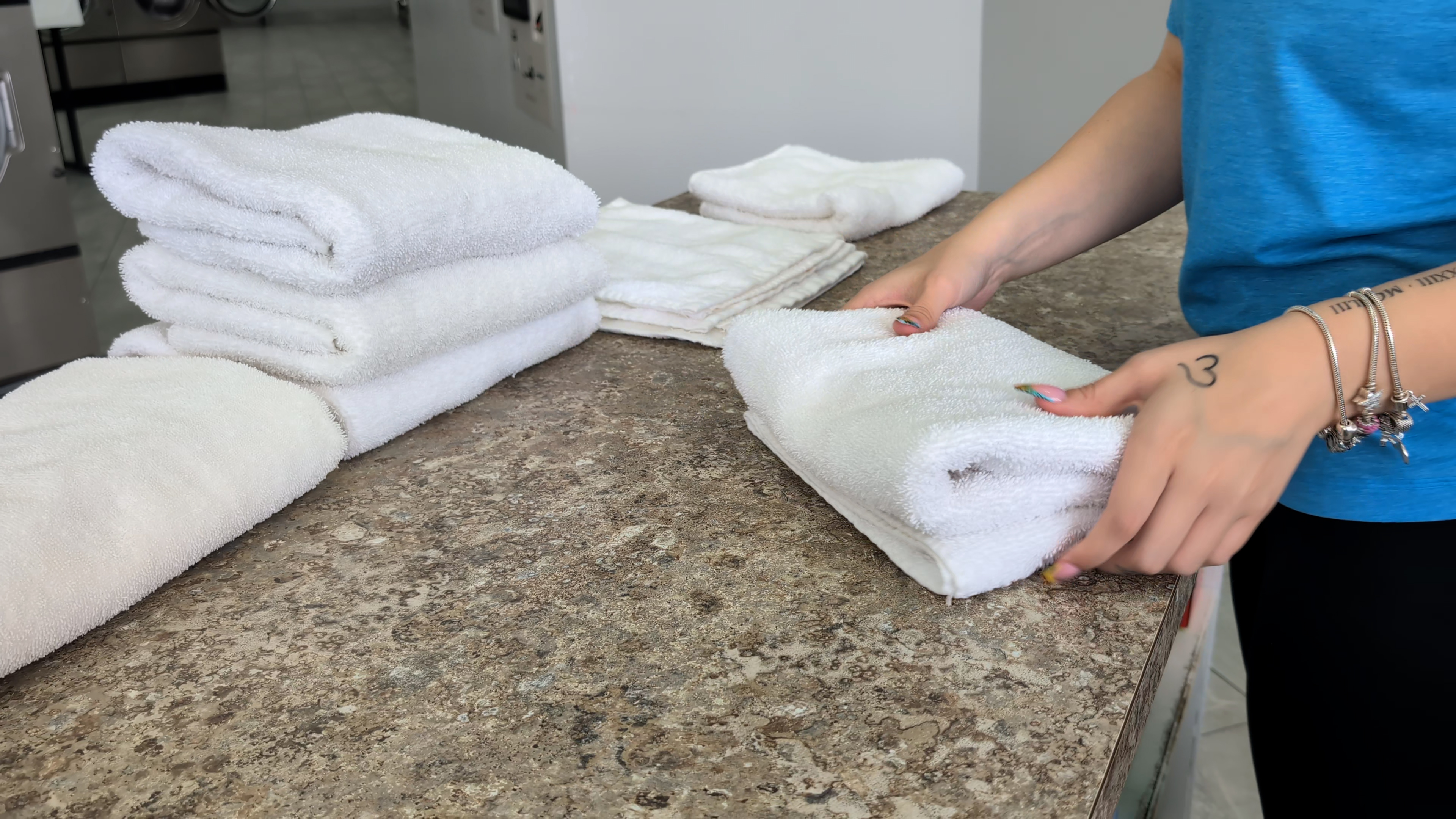 Finished stack of clean towels from wash and fold