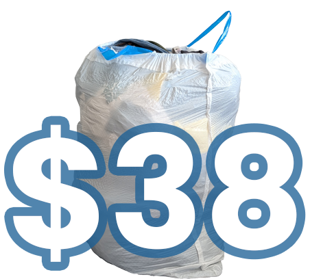 Kitchen trash bag of laundry ready for pickup