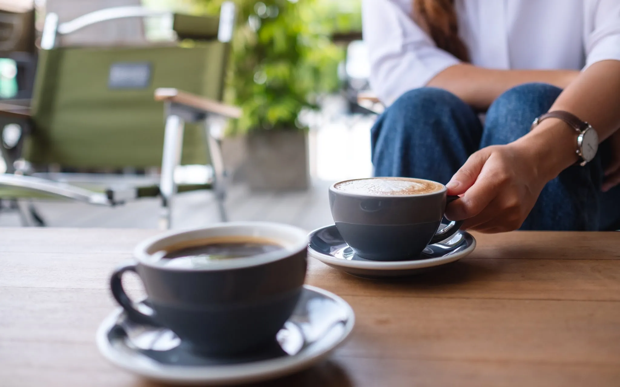 Two coffees on a table