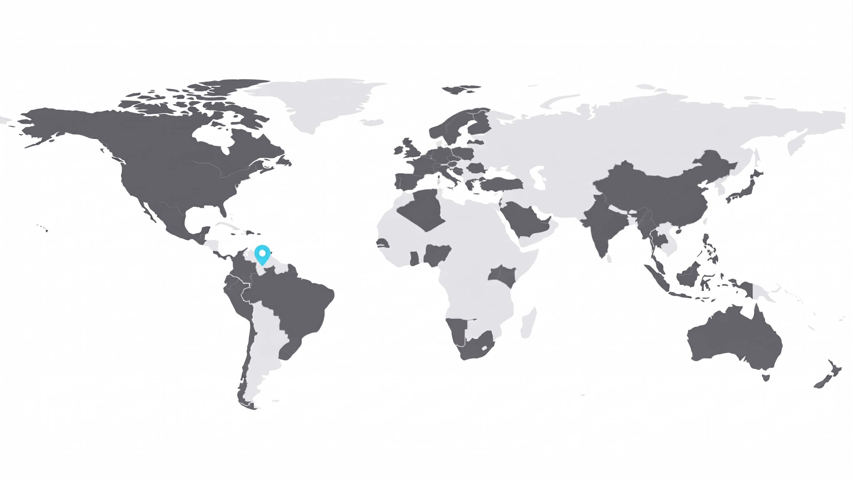 World map with selected countries shaded in dark gray including the United States, Canada, Brazil, several European, African, Middle Eastern, and Asian countries, Australia, and New Zealand; a blue location marker is on Panama.