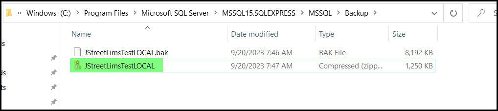 File Explorer showing the zipped copy of the backup file