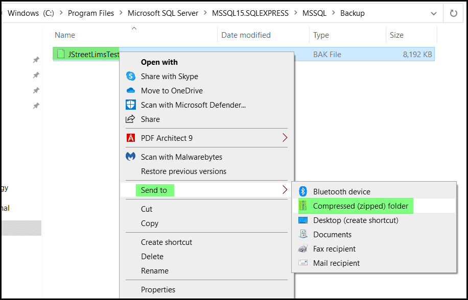 File Explorer right-click menu with Send To and Compressed (ZIP) Folder selected