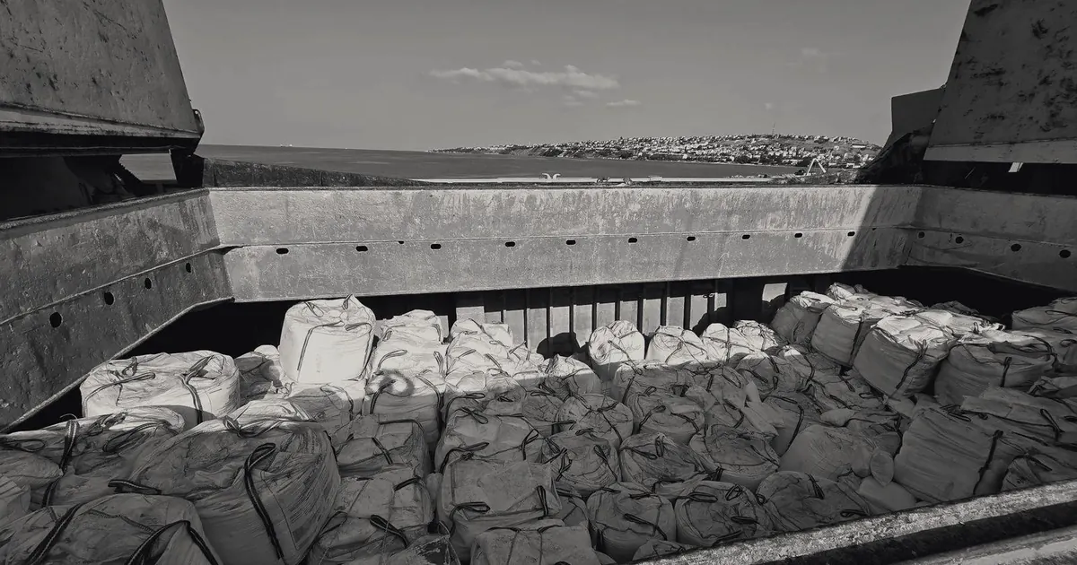 Jumbo bags of raw material stowed in a bulk carrier hold
