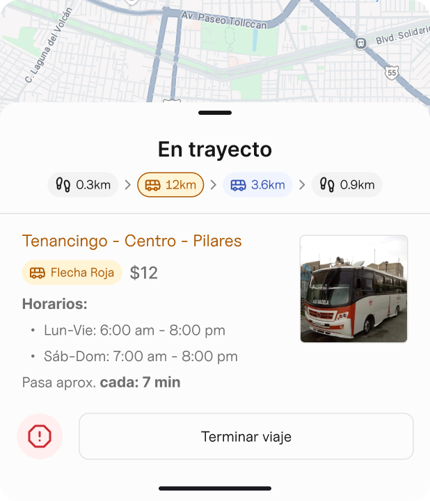 Funcionalidad: detalles del autobús como costo, horarios y foto