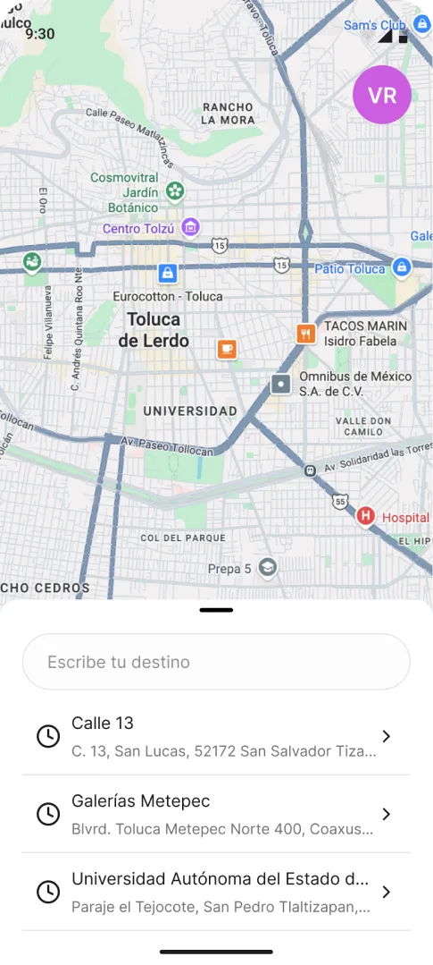 Funcionalidad: ingresa origen y destino para conocer rutas