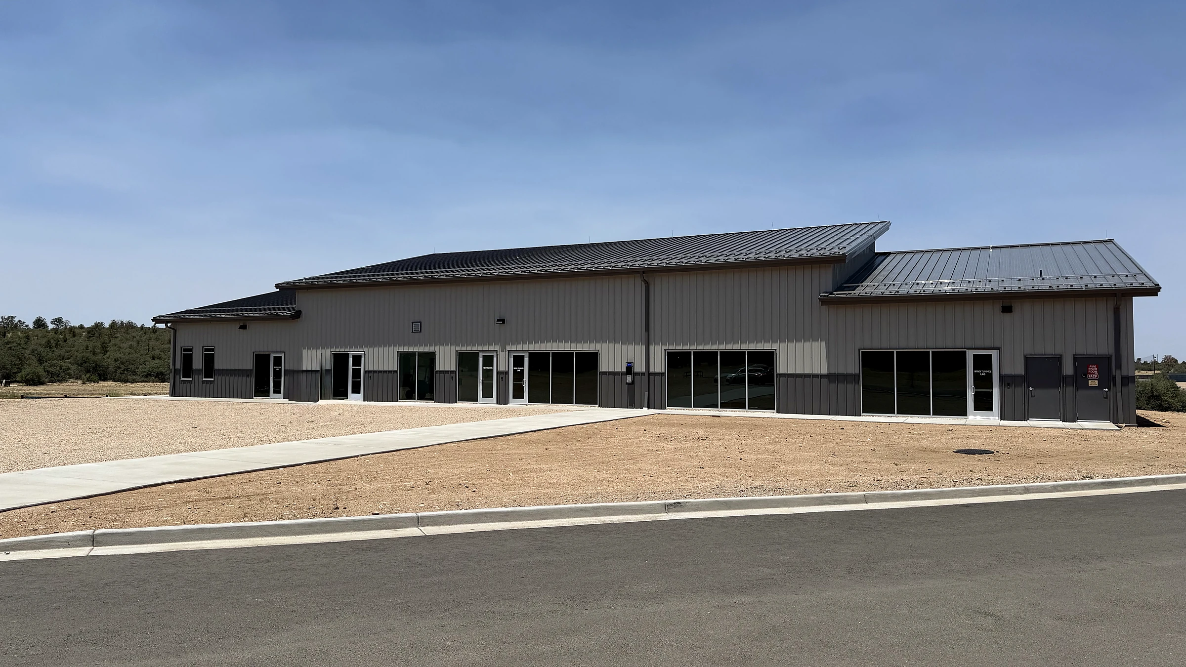 Exterior of the Embry-Riddle Aeronautical University Wind Tunnel, Propulsion and UAS laboratory building at the Prescott Campus