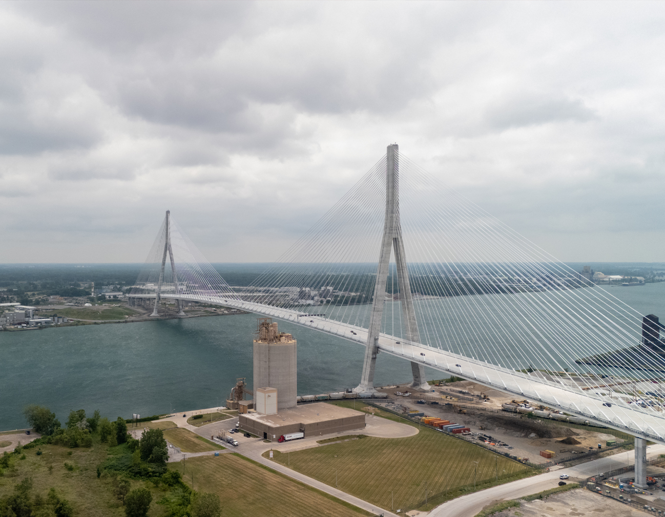 Photo of the Gordie Howe International Bridge, a suspension bridge crossing the Detroit River.