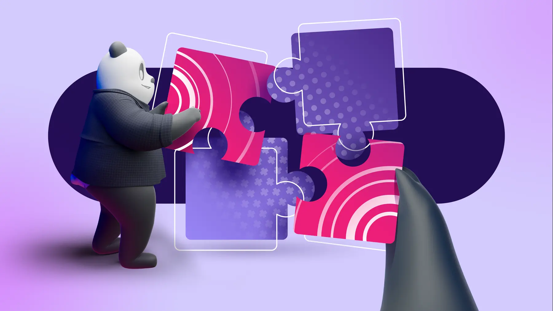 A 3D panda completes a puzzle