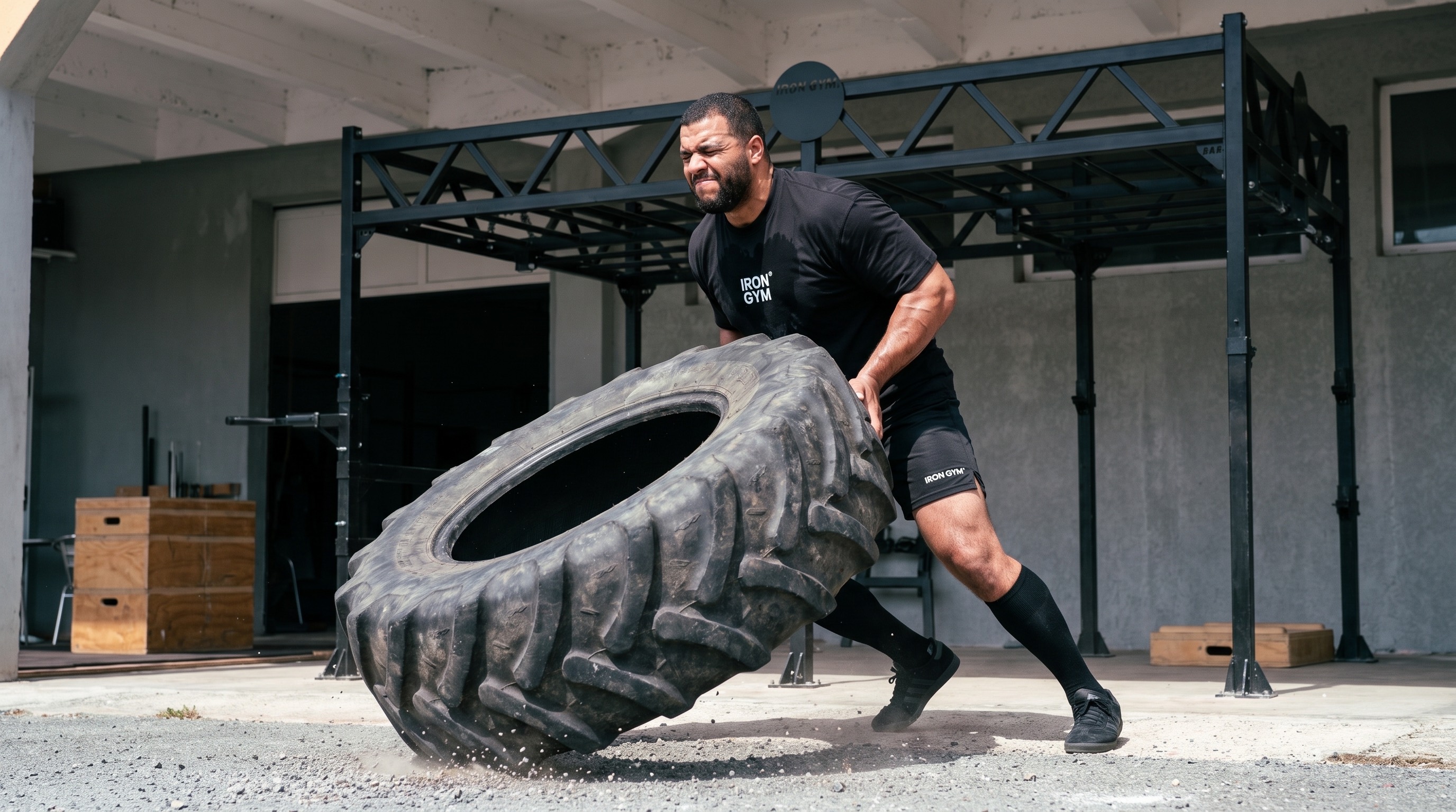Retournement de pneu en extérieur, entraînement strongman