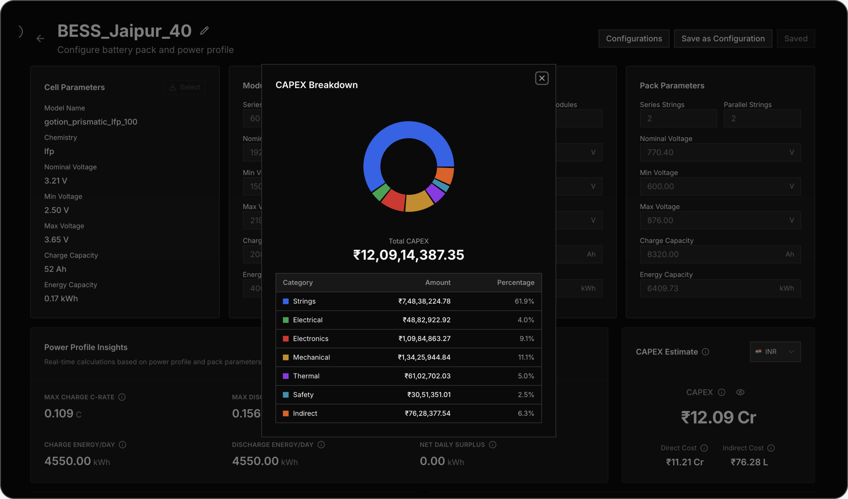 Degradation-aware BESS system sizing and capital cost dashboard