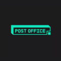 Teal colored rectangular outline with the words 'POST OFFICE' inside on a black background.