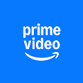 Prime Video logo with white text and a curved arrow on a blue background.