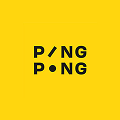 The words 'PING PONG' in bold black letters on a yellow background, with the letters stylized and a dot used to represent the letter 'O' in 'PONG'.