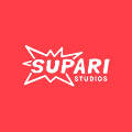 White stylized text reading 'SUPARI STUDIOS' with a burst shape behind 'SUPARI' on a red background.