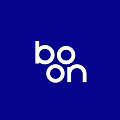 White lowercase letters spelling 'boon' on a blue background.