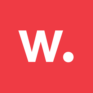White letter W followed by a period on a solid red square background.