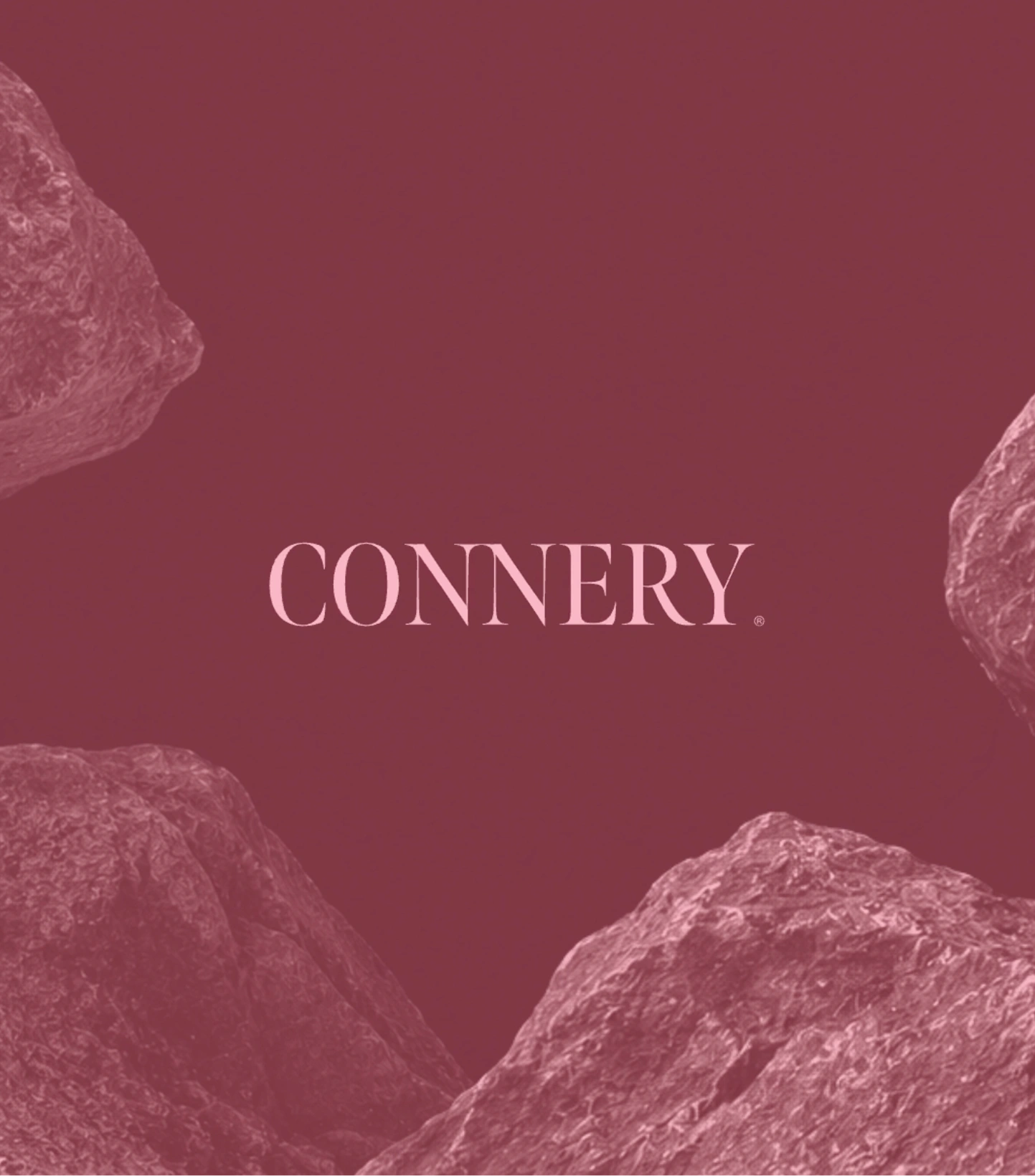 The word CONNERY in capital letters on a dark red background with textured rock formations at corners.