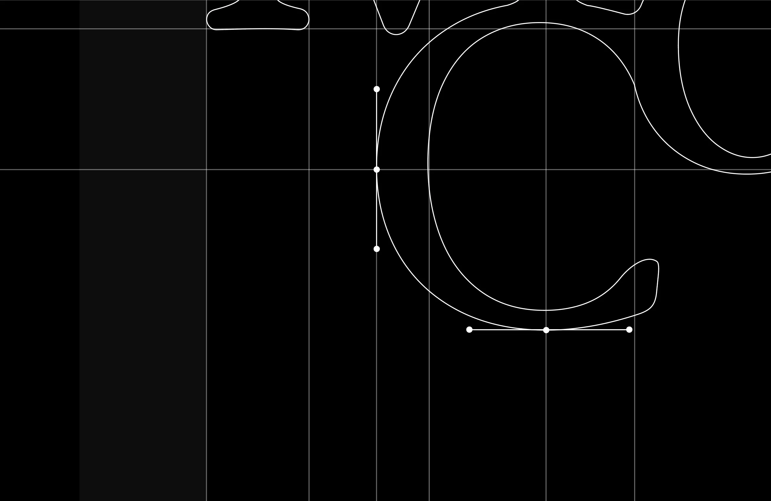 Black background with white outlined abstract curves and control points with grid lines.