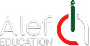 Logo of Alef Education, featuring the word 'Alef' in white with 'EDUCATION' below it, alongside a stylized circular symbol with red, white, and green elements.