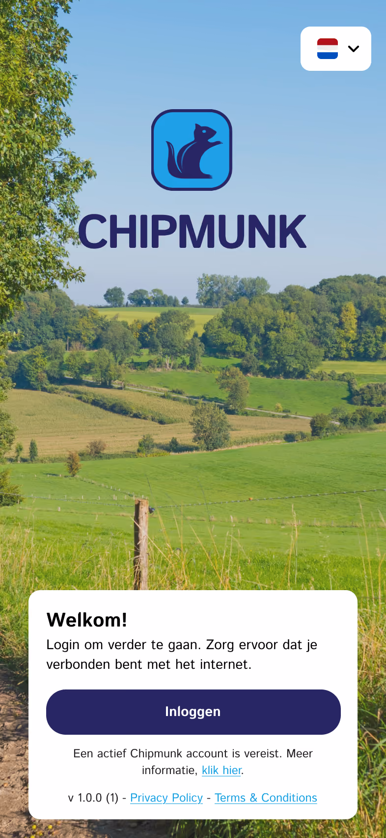 Inloggen in de Chipmunk-app