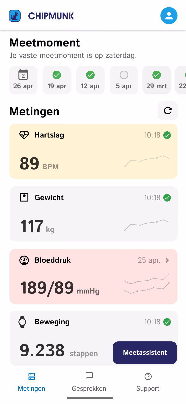 Uw metingen terugzien in de app