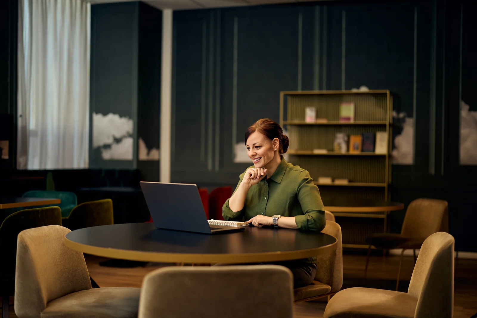 Working corner of a hotel lounge, brand photography for a hospitality venue