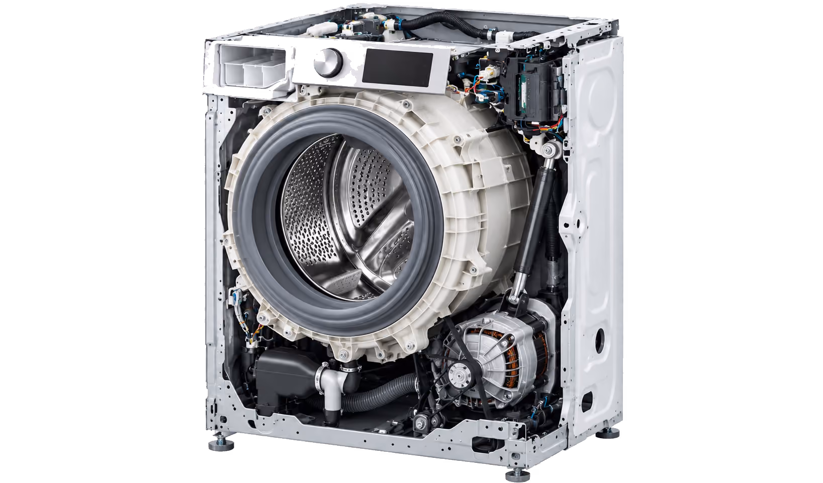 Cutaway of a washing machine showing formed sheet-metal parts