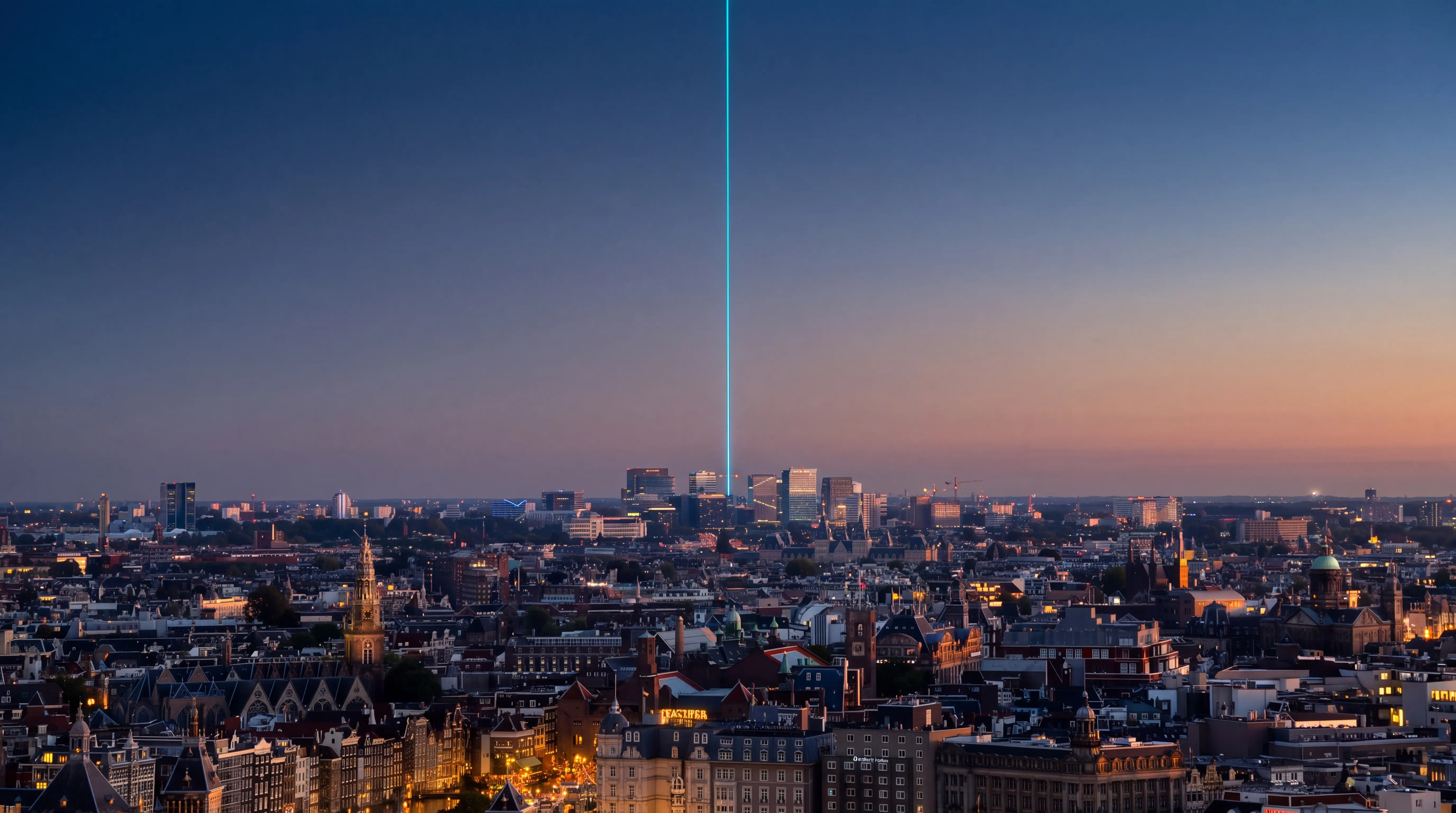City-centre skyline used as the setting for a vertical laser activation