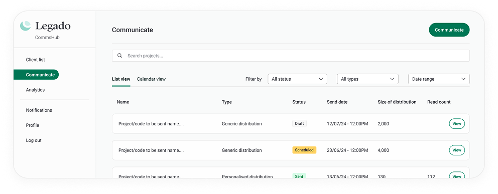 Legado send, store and sign workflow