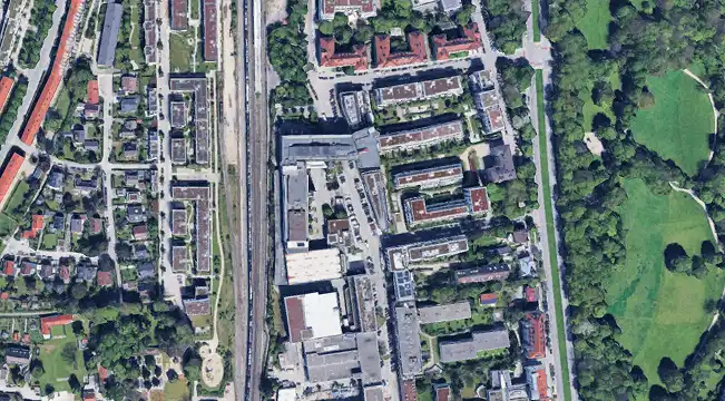 An aerial photograph of the area of Munich, Germany where Proxima Fusion is headquartered.