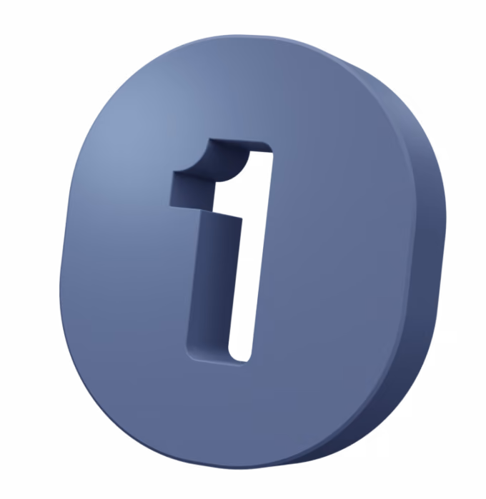 Blue 3D rounded square shape with a cutout number one in the center.