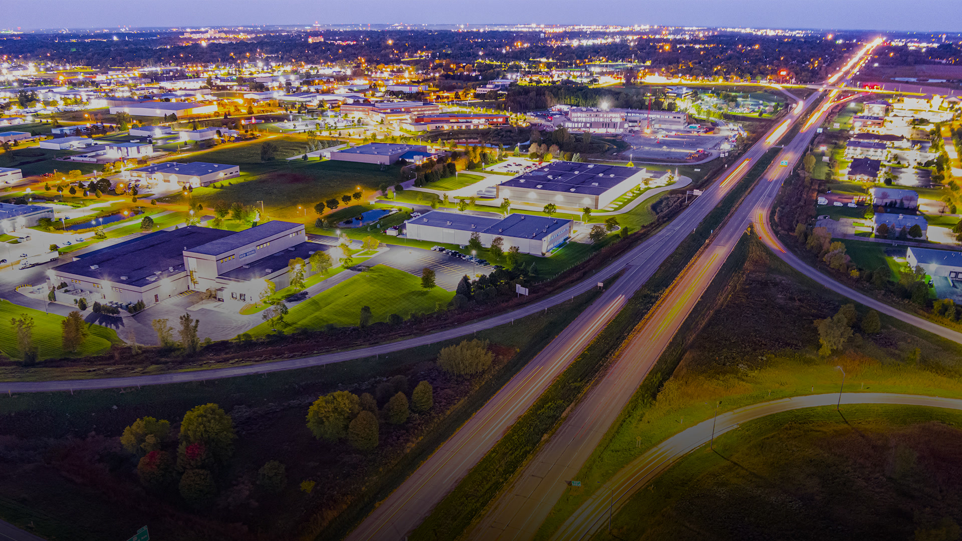 Aerial view of Appleton, Wisconsin at dusk, near the NorthRock Partners office
