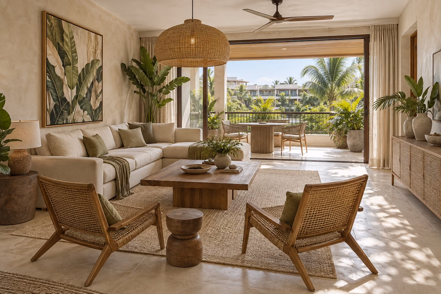 Resort Tropical living room for those who loves a lot of greenery