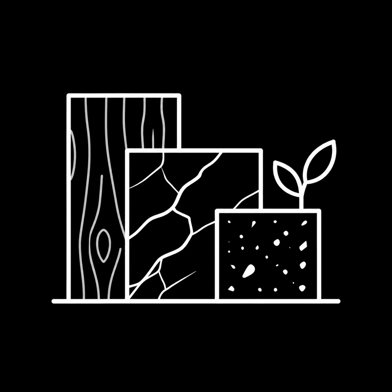 Line icon of wood, stone and terrazzo material samples.
