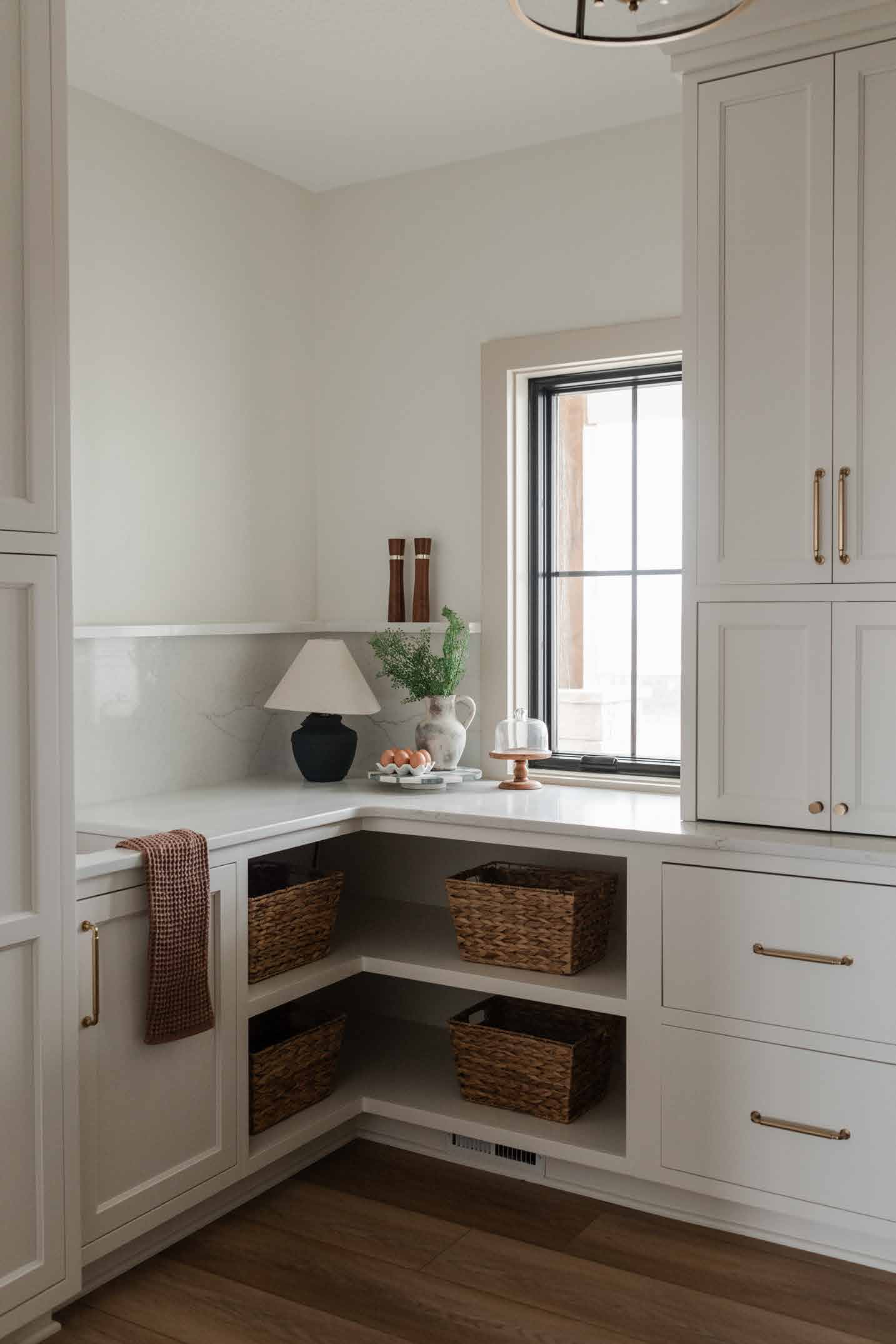 Butler's pantry with woven baskets