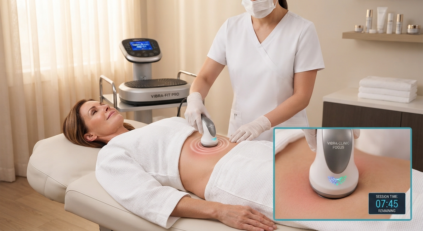 Body contouring treatment with a vibration plate in the treatment room