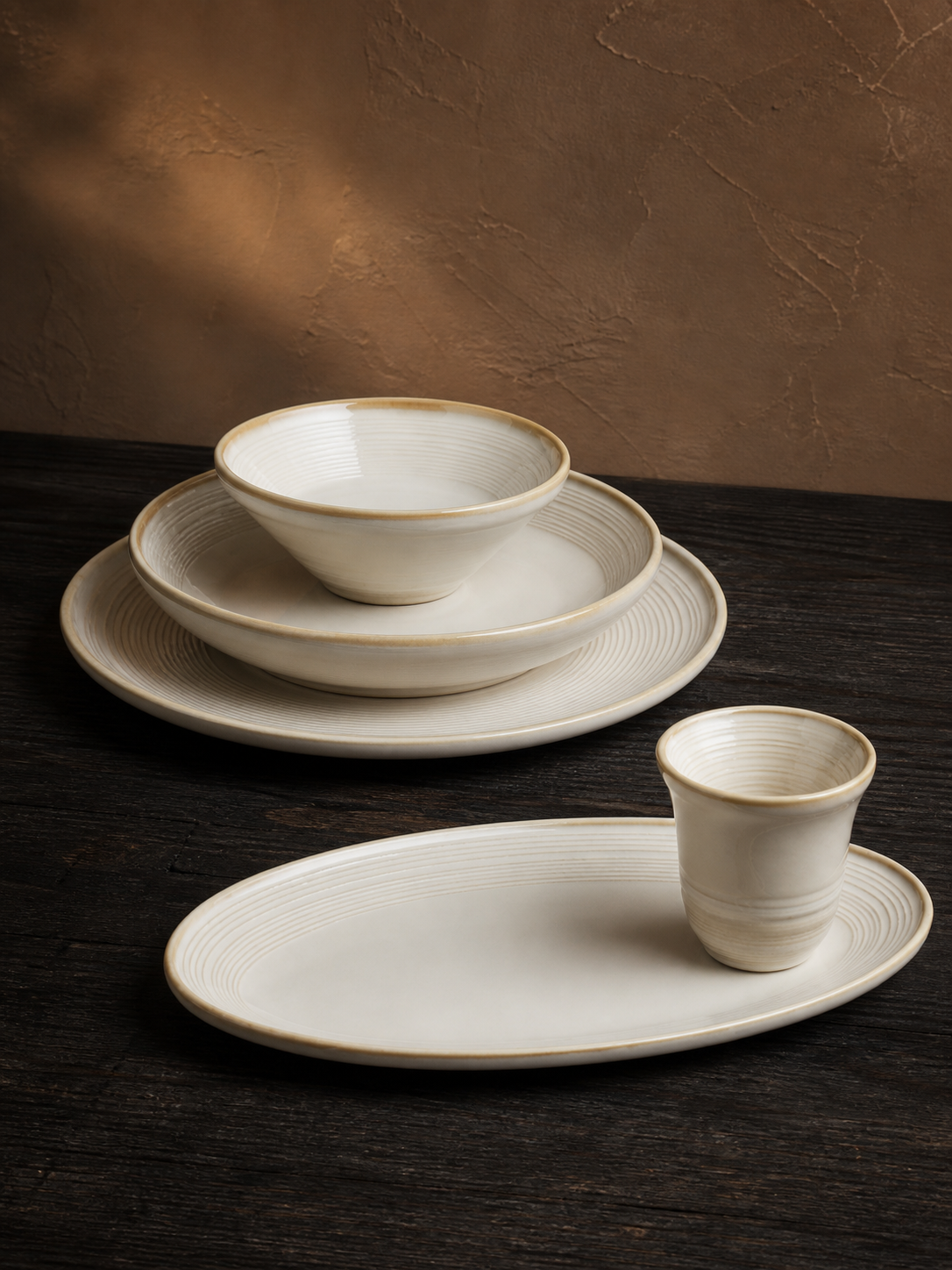 Blue floral ceramic place setting