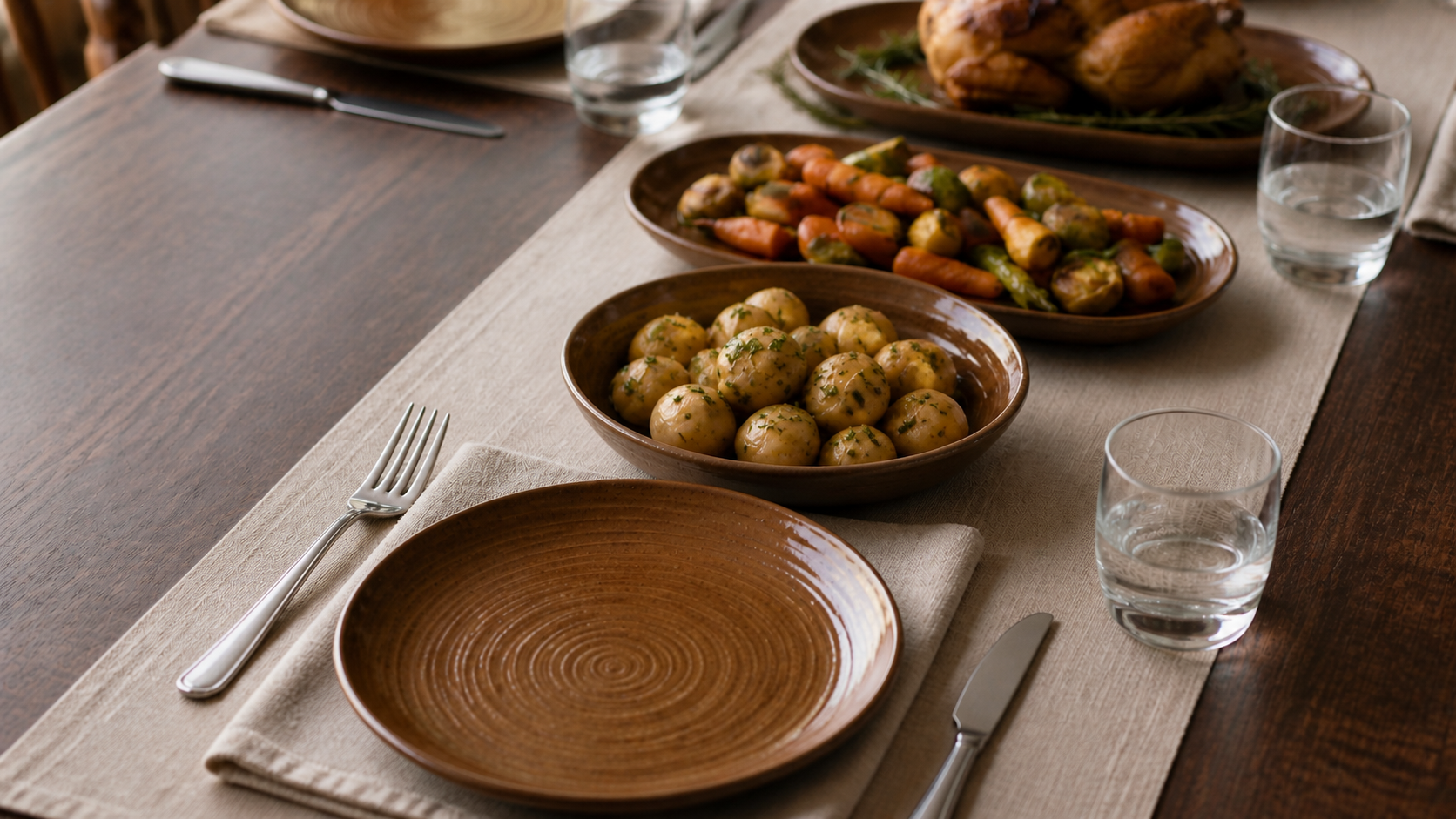 Coordinated Amber Tides tableware forms